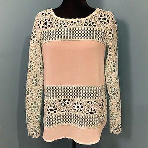 Double Zero Long Sleeve Floral Sheer Mint Blue Top